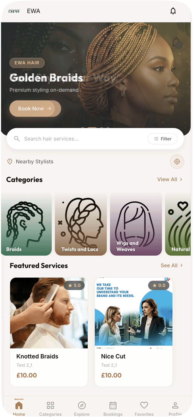 Ewa Mobile App Home Screen